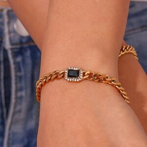 Black CZ and 18K Gold Plated Necklace and Bracelet Set